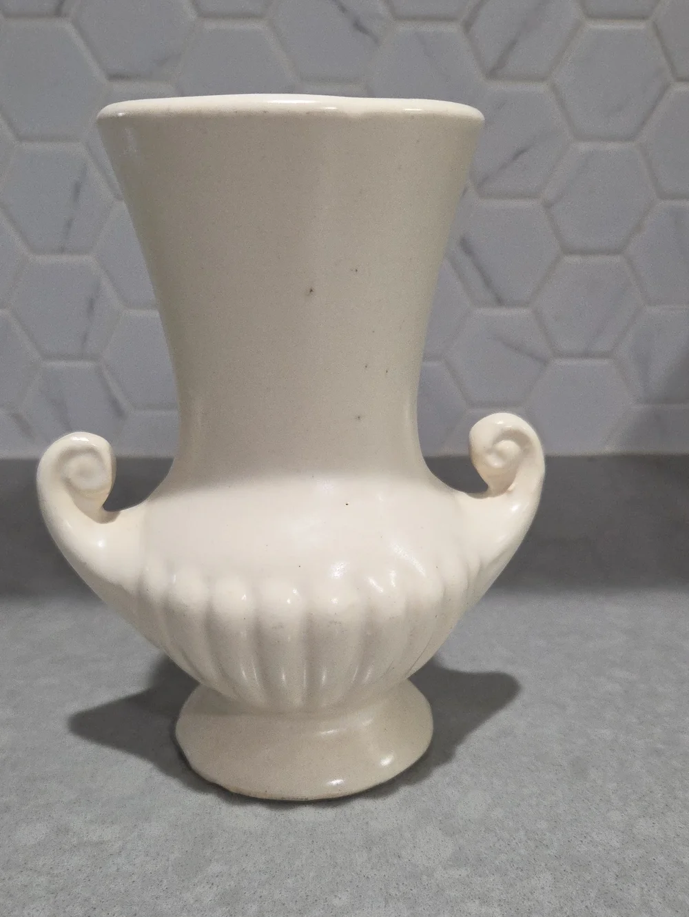 Classic Cream Ceramic Urn Vase with Scroll Handles - Unbranded
